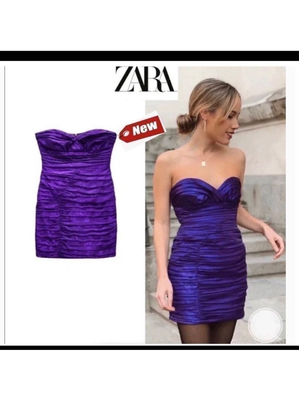 ZARA purple metallic draped strapless sweetheart minidress Sz M NWT New with tag